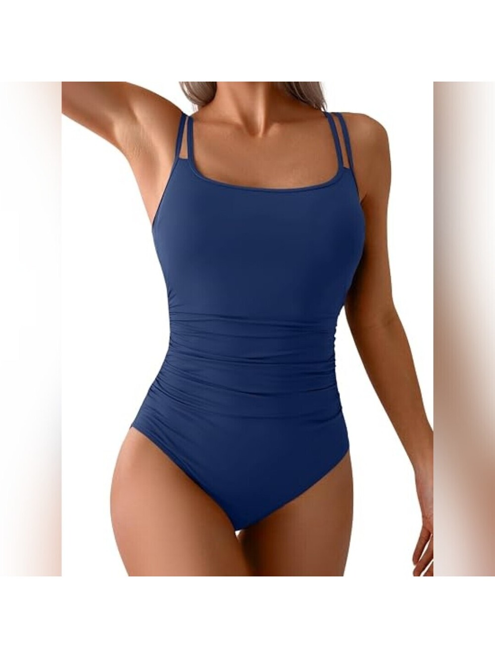 NWT Eomenie One Piece Double Straps Tummy Control Ruched Swimsuit, XL